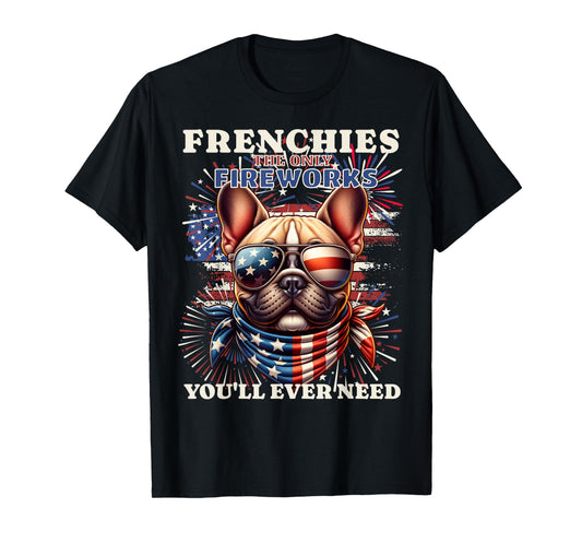 Frenchie Bulldog Patriotic 4th of July Fireworks USA Flag T-Shirt