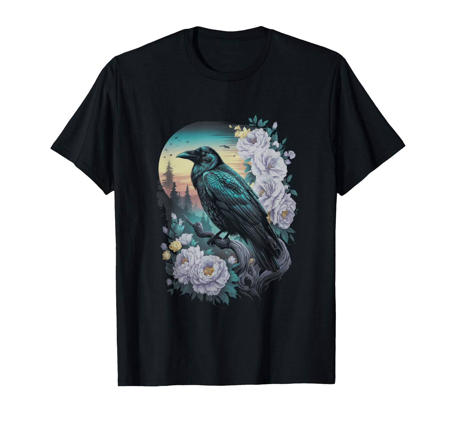 Ravens Raven Moon Floral Nature Birds T-Shirt