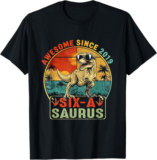 6 Year Old Dinosaur 6th Birthday T Rex Dino Six ASaurus T-Shirt
