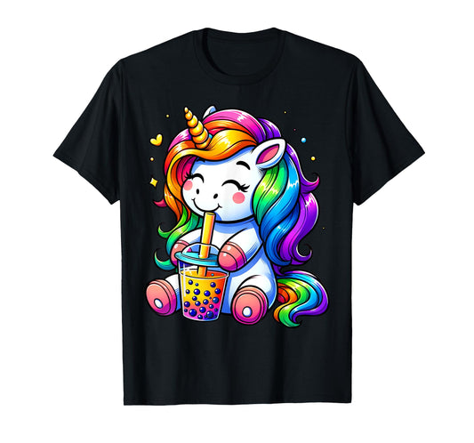 Unicorn Drinking Boba Tea Anime Cute Kawaii Funny Bubble Tea T-Shirt