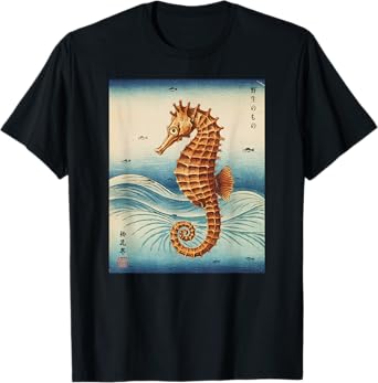 Japanese Art Sea Horse Kyosai Vintage Japan Artwork T-Shirt
