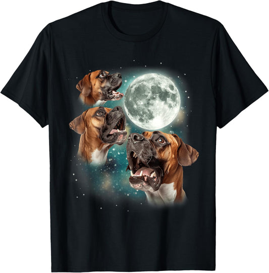 Three German Boxer Moon | Funny Howling Canine Dog Meme T-Shirt