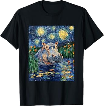Hippo Hippopotamus - Van Gogh Style - Starry Night T-Shirt