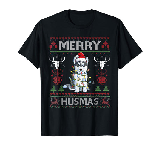 Cute Merry Huskymas Ugly Sweater Husky Christmas Tree Dog T-Shirt