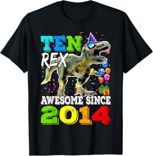 Kids Ten Rex 10th Birthday Gifts Tenth Dinosaur 10 Year Old T-Shirt
