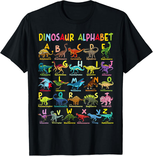 Types Of Dinosaurs Alphabet A-Z ABC Dino Identification T-Shirt