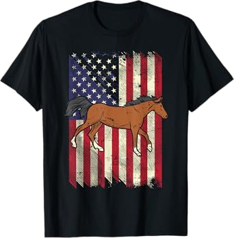 American Flag Horse Vintage Patriotic Equestrian Men Women T-Shirt