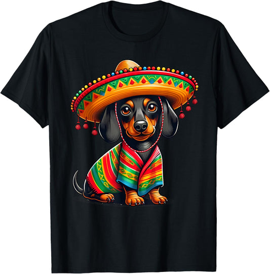 Funny Dachshund Cinco De Mayo Cute Mexican Dog Sombrero T-Shirt