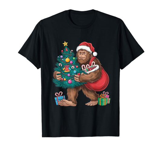 Santa Bigfoot Christmas Tree Lights Xmas Sasquatch Lovers T-Shirt