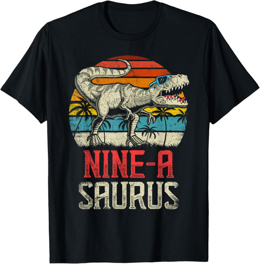 Nine a Saurus 9th Dinosaur Birthday T Rex 9 Years Old Dino T-Shirt