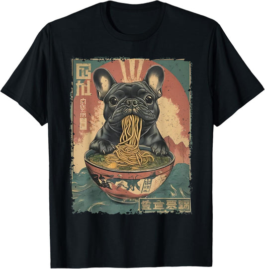 French Bulldog Ramen Japanese Funny Graphic Kawaii Dog Anime T-Shirt