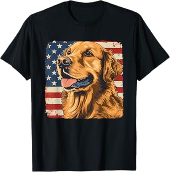 Golden Retriever Art Print US Patriot Independence Day T-Shirt