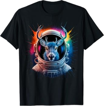 Deer Men Woman Colorful Deer Space Astronaut Deer T-Shirt