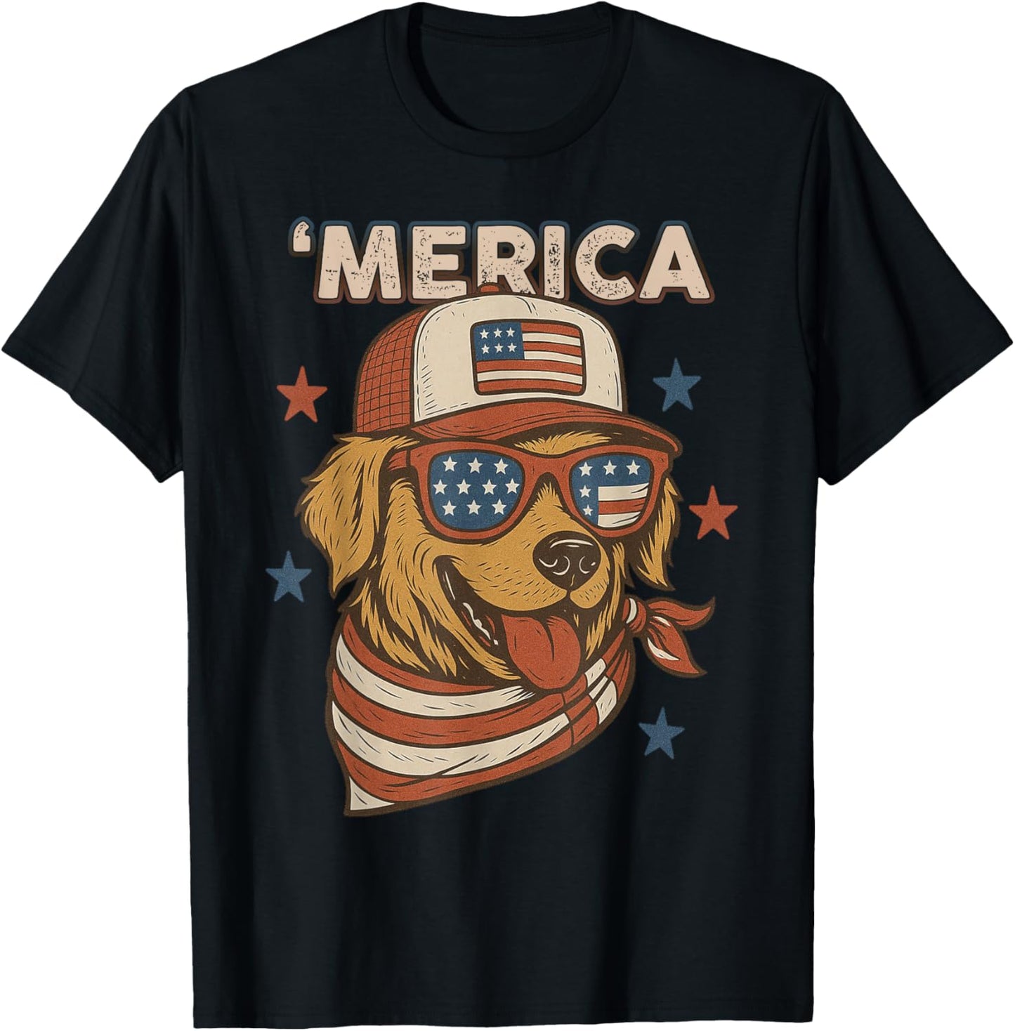 Golden Retriever Merica Patriotic American Flag Dog Lover T-Shirt