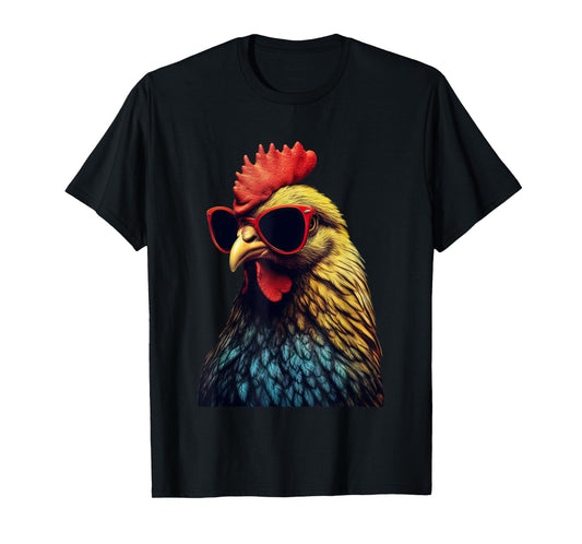 Funny Farm Cicken Animals gift Retro Vintage Chicken Cool Rooster Wearing Sunglasses Unisex-Kids T-Shirt