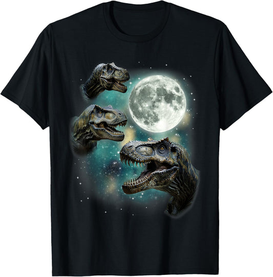 3 Tyrannosaurus Howling At Moon Prehistoric Dinosaurs Parody T-Shirt