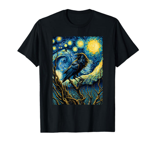 Crow Starry Night Funny Mystical Crow T-Shirt