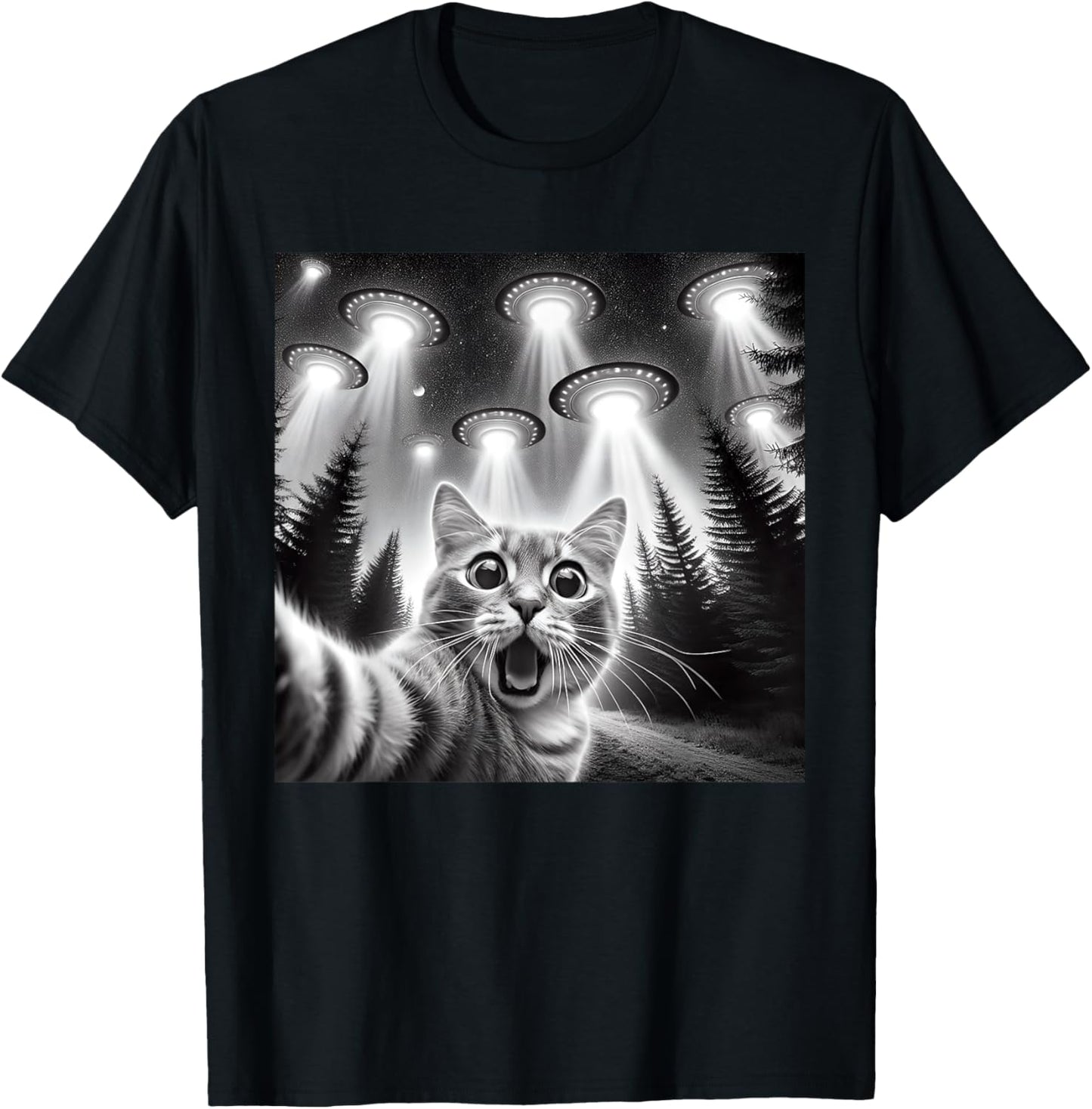 Funny Cat Selfie With Alien UFO Cat Lover T-Shirt