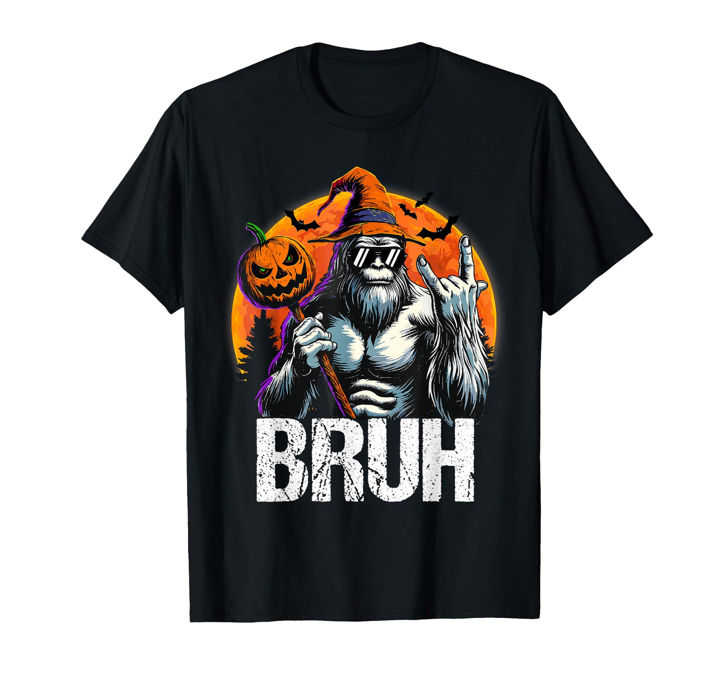 Bruh Halloween Bigfoot Pumpkin Sasquatch Mens Boys T-Shirt