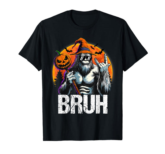 Bruh Halloween Bigfoot Pumpkin Sasquatch Mens Boys T-Shirt
