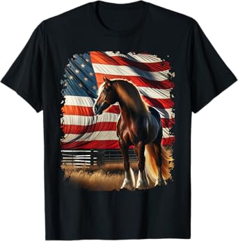 Patriotic US Flag 4th Of July Horse USA Patriotic Pride T-Shirt for Women Men
