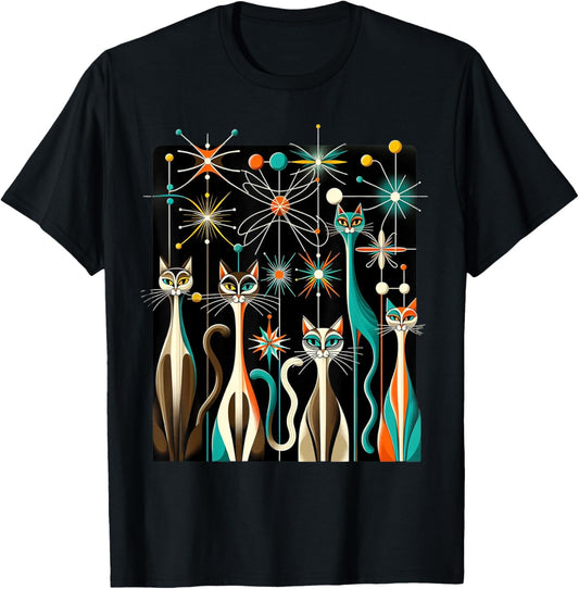 Fancy Vintage Retro Mid-Century Long Neck Cats 50s 60s Style T-Shirt