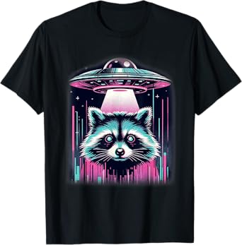 Raccoon UFO Shirt Vaporwave Aesthetic Alien Racoon Lover Kid T-Shirt
