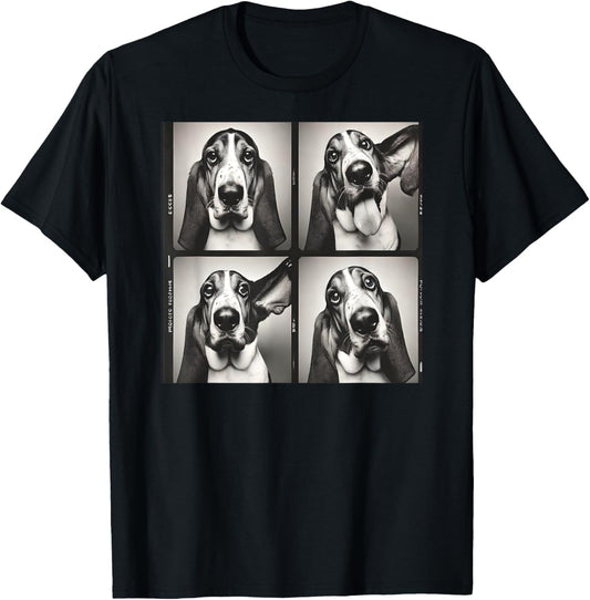 Retro Dog Basset Hound Photobooth Selfie Photostrip Dog Mom T-Shirt
