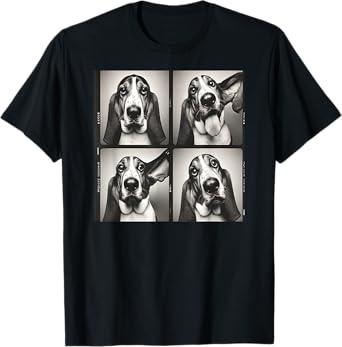 Retro Dog Basset Hound Photobooth Selfie Photostrip Dog Mom T-Shirt