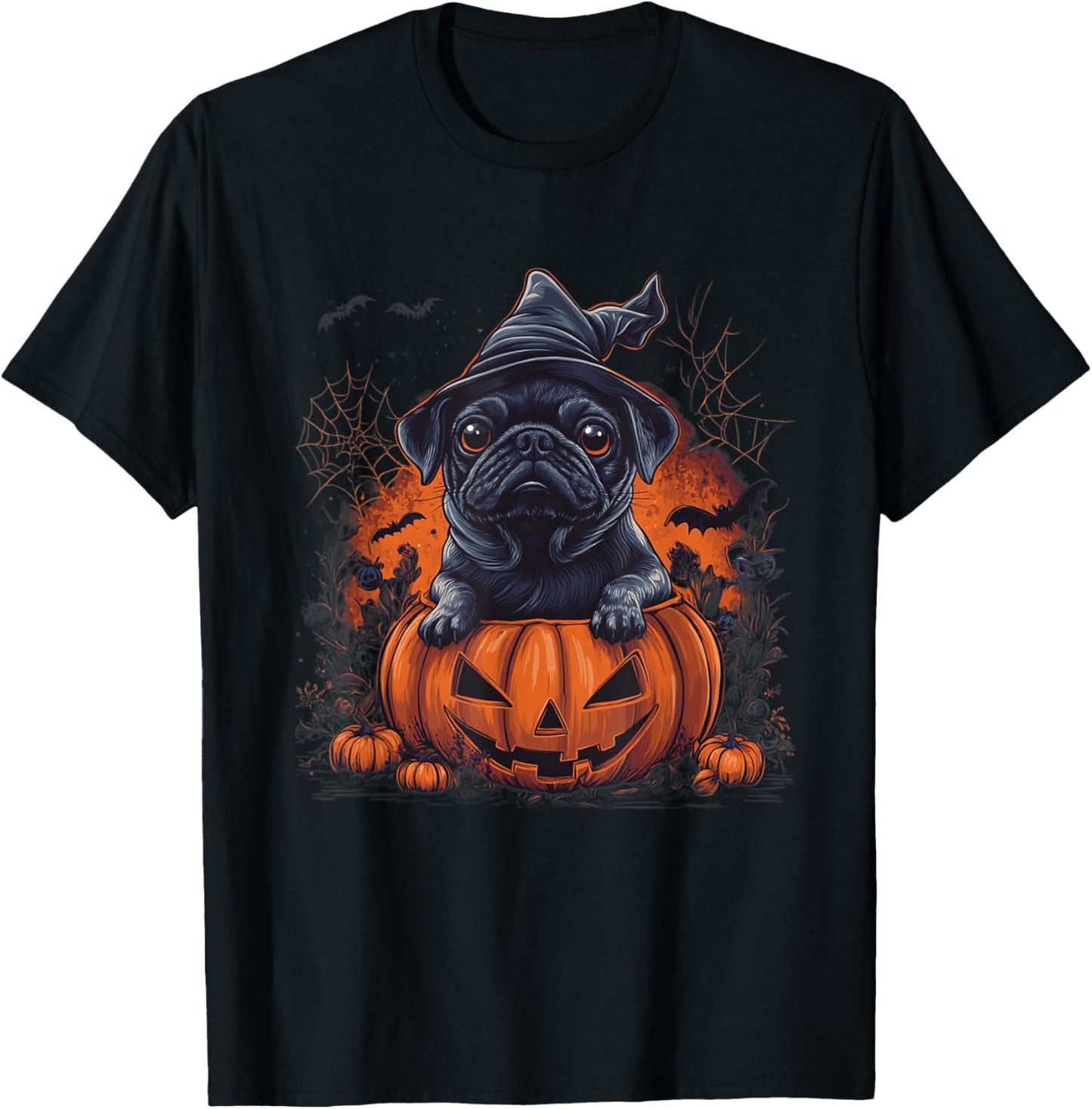 Black Pug Dog Pumpkin Halloween Thanksgiving Men Women Dog T-Shirt