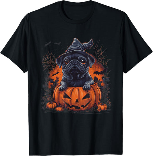 Black Pug Dog Pumpkin Halloween Thanksgiving Men Women Dog T-Shirt