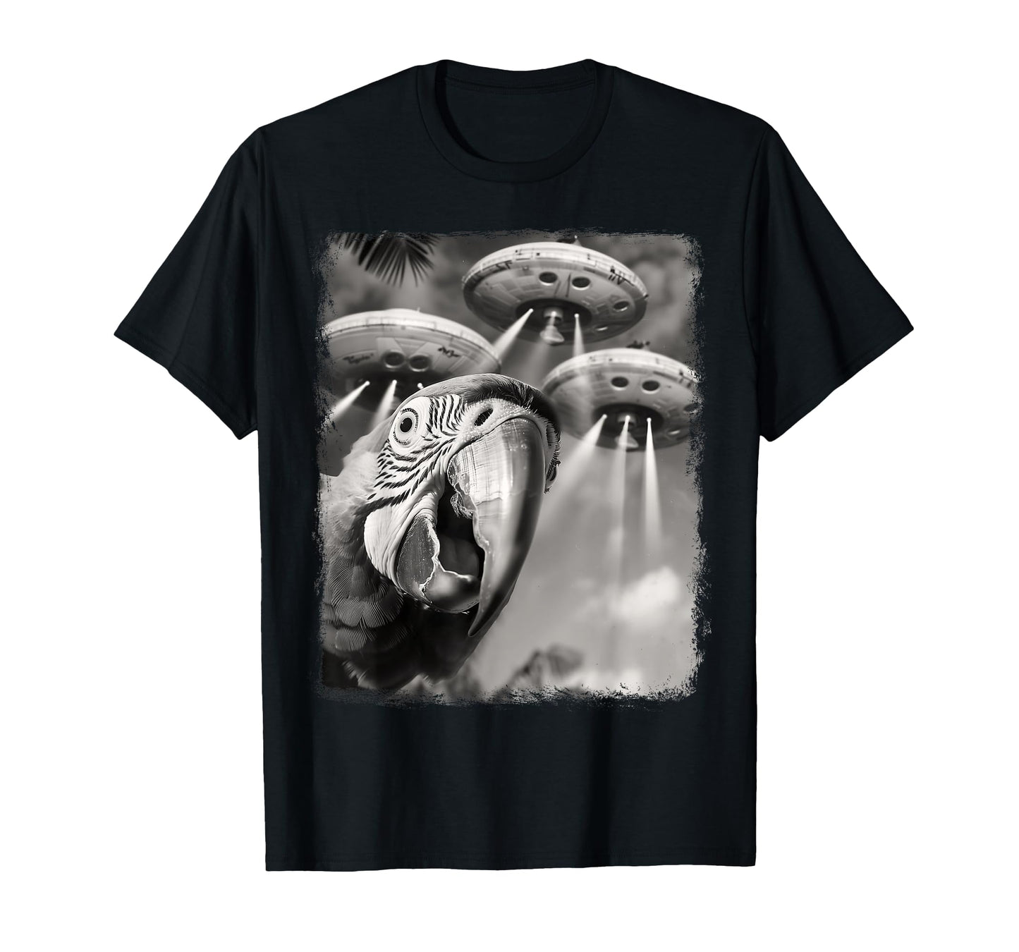Macaw Parrot Bird UFO Alien Extraterrestrial Selfie T-Shirt