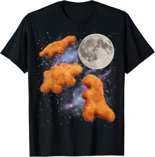 Three Chicken Nuggets Howl at Moon Funny Parody Dino Nugget T-Shirt
