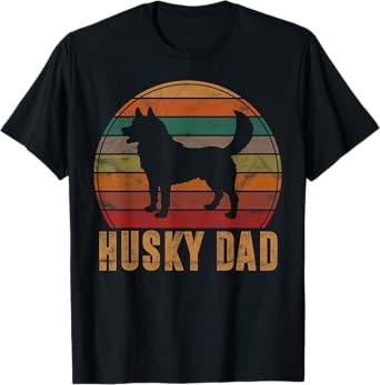 Retro Husky Dad Gift Dog Owner Pet Siberian Huskies Father T-Shirt