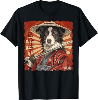 Border Collie Dog Japanese Art Samurai Ukiyo-e Vintage T-Shirt