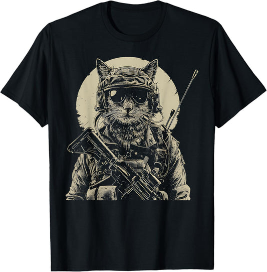 Military Cat Tactical Gear Veteran Soldier Gift Idea T-Shirt