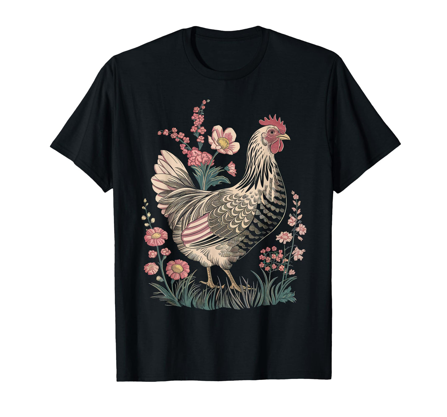 Chicken Floral Art Graphic Women Farm Chicken Lover Colorful T-Shirt