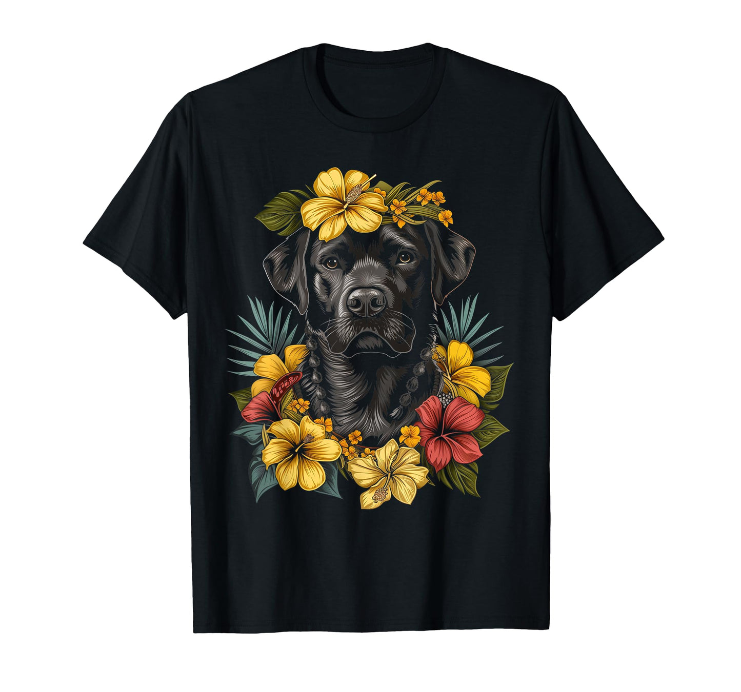 Labrador Hawaiian Flowers Hibiscus Hula Hawaii Black Lab Dog T-Shirt for Men Women Kids