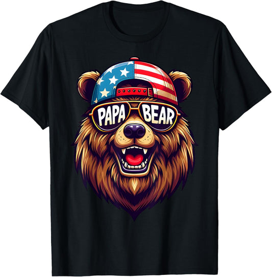Papa Bear Shirt Fathers Day Gift US American Flag Best Dad T-Shirt for Men