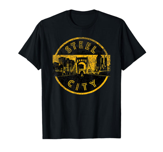 Pittsburgh Steel City Retro Skyline Bridge Vintage T-Shirt
