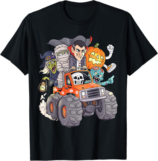 Halloween Skeleton Zombie Monster Truck Vampire Boys Kids T-Shirt