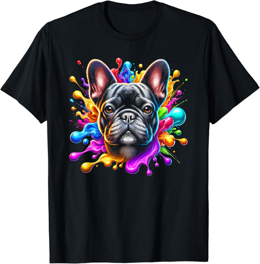 Cute French Bulldog in Colourful Paint Splashes T-Shirt