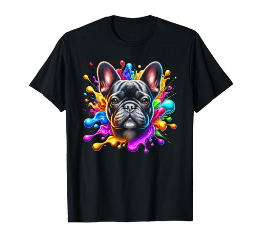 Cute French Bulldog in Colourful Paint Splashes Men Women Kids T-Shirt