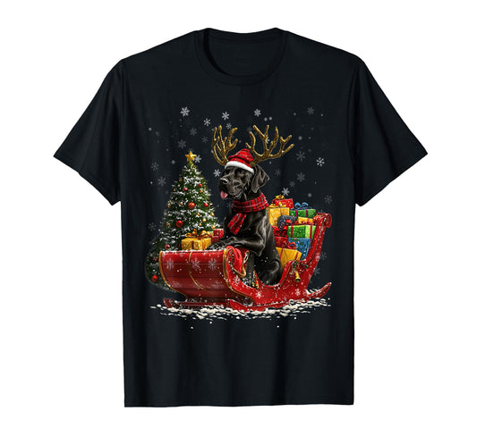 Santa Great Dane reindeer Light Christmas T-Shirt