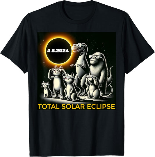 Cat Dog Bigfoot Eclipse Glasses Total Solar Eclipse 2024 Men Women Girls Kids T-Shirt