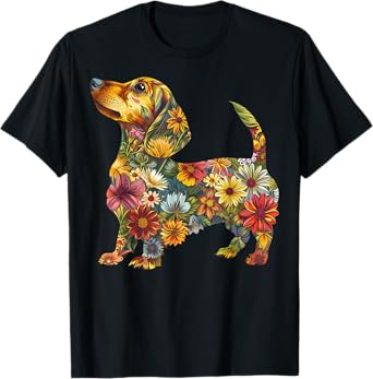 Floral Dachshund Cute Pet Dog Animal Lover Doxie Mama Women T-Shirt