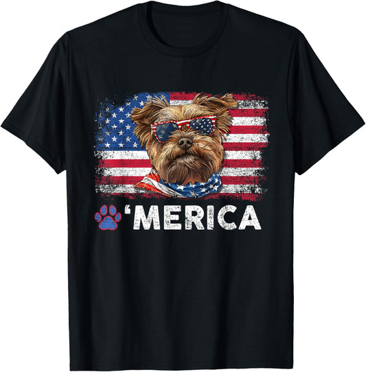 Yorkie Merica Flag Patriotic Dog Yorkie 4th of July T-Shirt