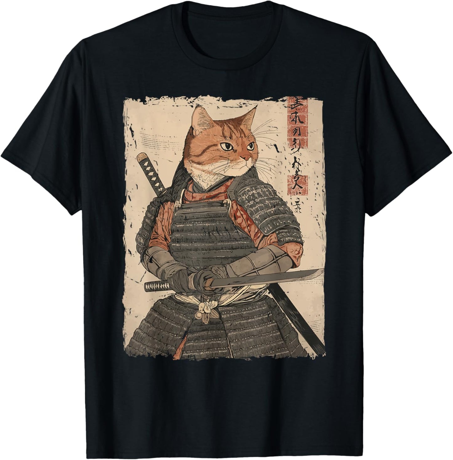 Samurai Cat Warrior Japanese Ukiyo-e Artwork Cat Samurai T-Shirt