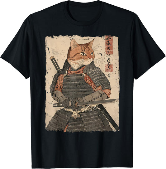 Samurai Cat Warrior Japanese Ukiyo-e Artwork Cat Samurai T-Shirt