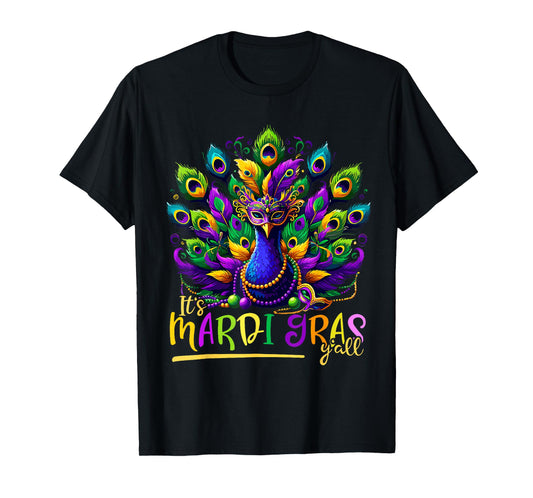 Its Mardi Gras Y'All Peacock Costume Kids Women Mardi Gras T-Shirt
